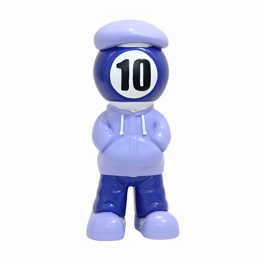 Toy figure with a blue and purple outfit and number 10 on a white background