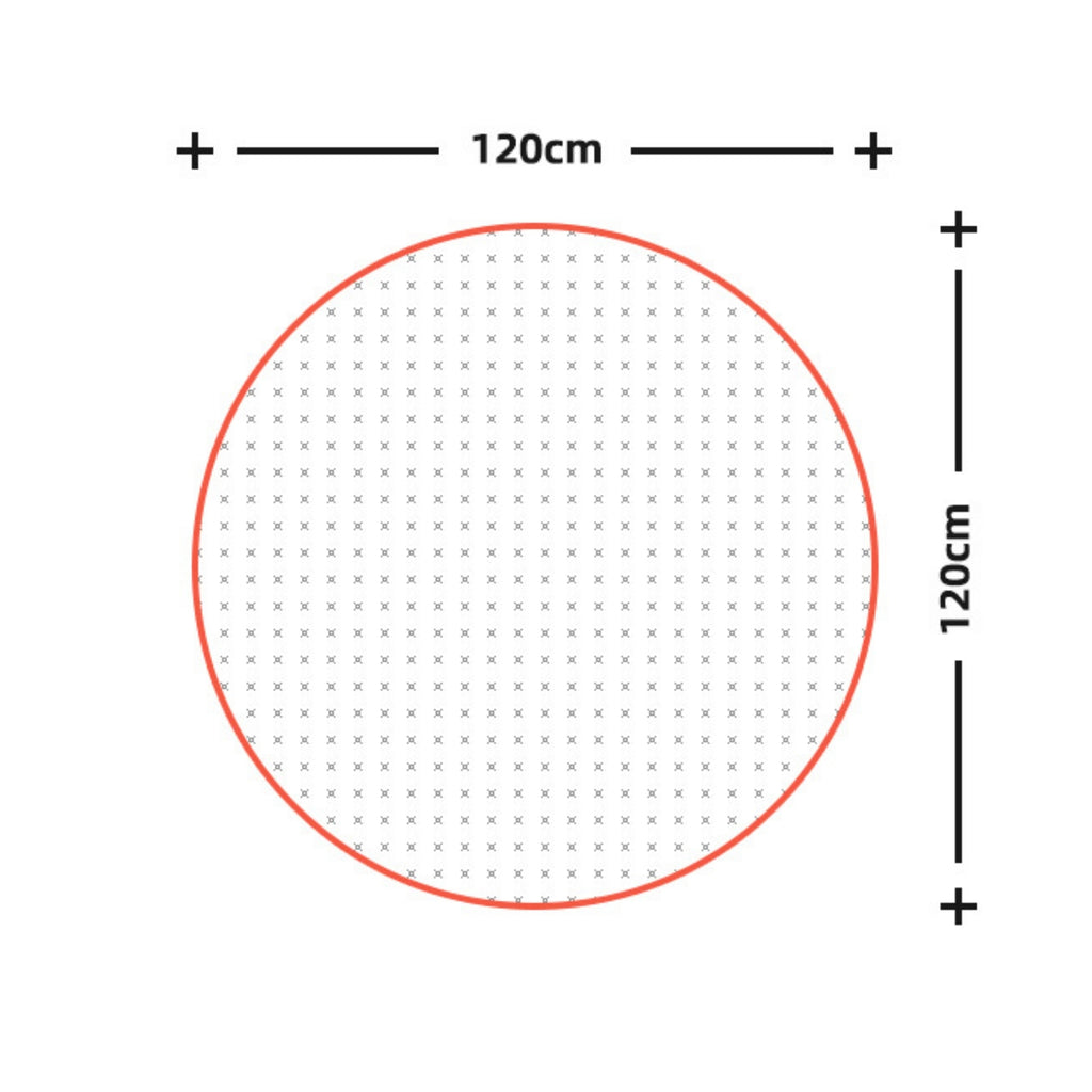 Measurement chart with a red circle and dimensions on a white background