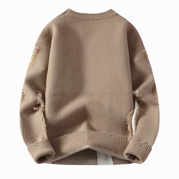Beige sweater with distressed edges on a white background
