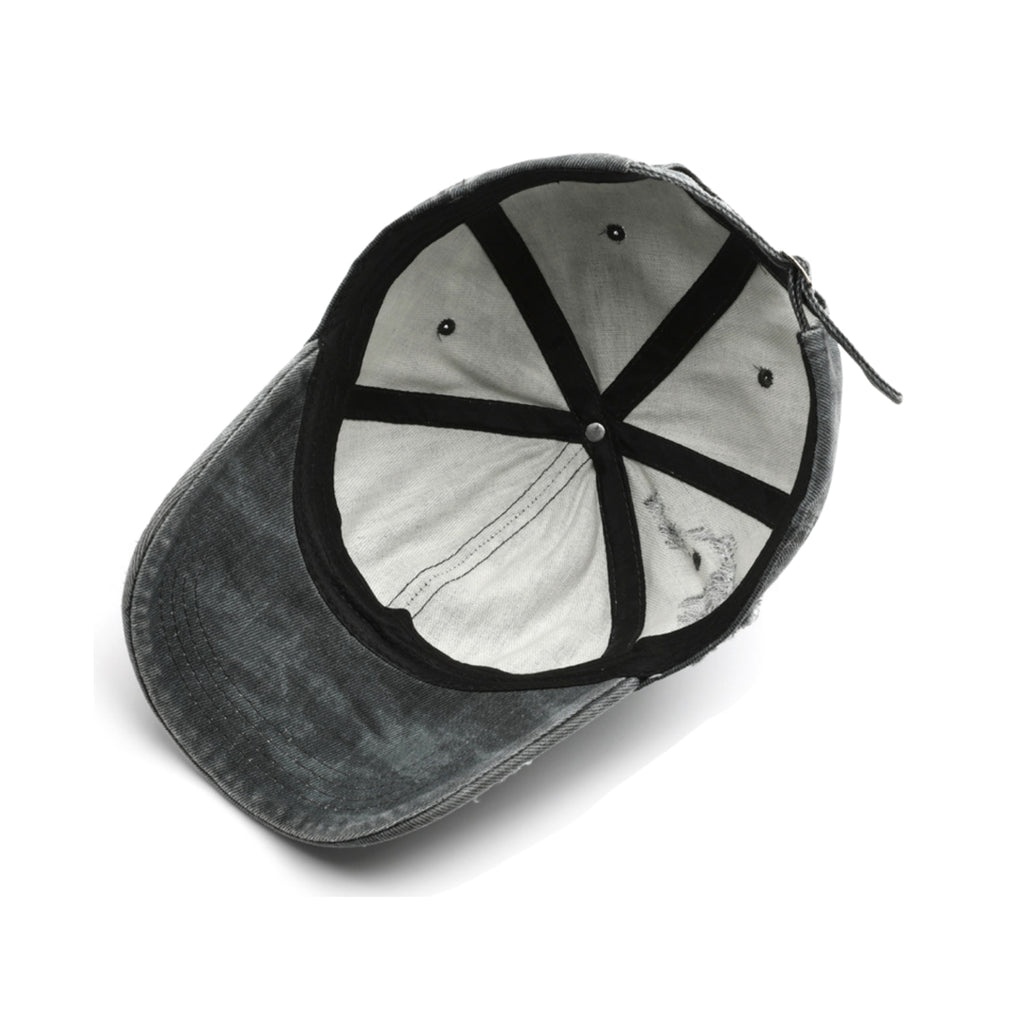 Gray cap with black brim on a white background