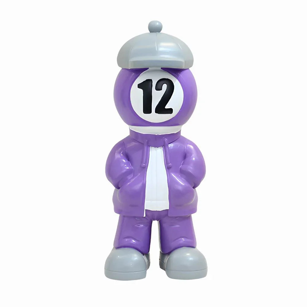 Purple character figurine with number 12 on a white background