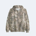 Birch. A long-sleeve pullover hoodie featuring an all-over camouflage pattern in shades of beige, brown, and gray.