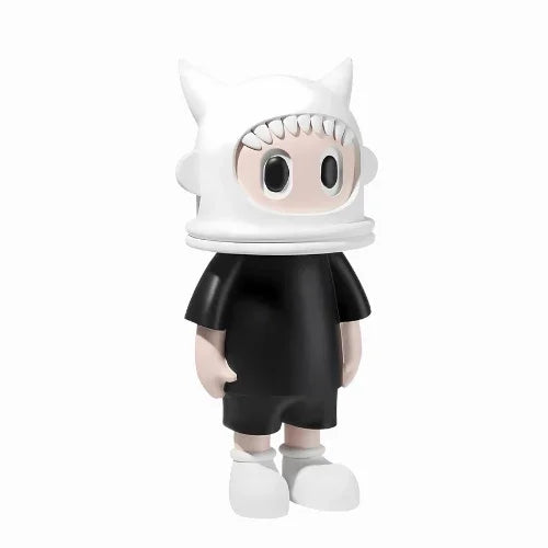 Toy figure with a white helmet and black outfit on a white background