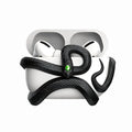 Black snake with a green eye on top of white AirPods case