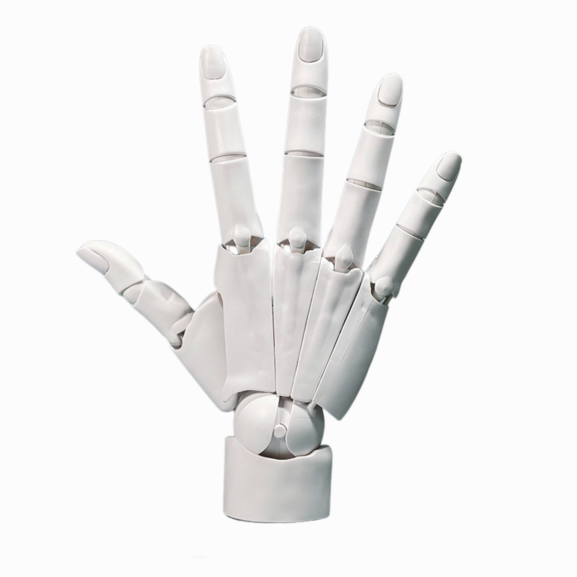 White mechanical hand model on a white background