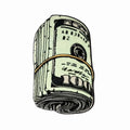 Roll of money with a gold band on a white background