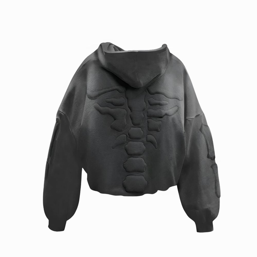 Black hoodie with muscle chest design on a white background