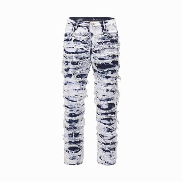 White distressed jeans on a white background