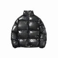 Black puffer jacket on a white background