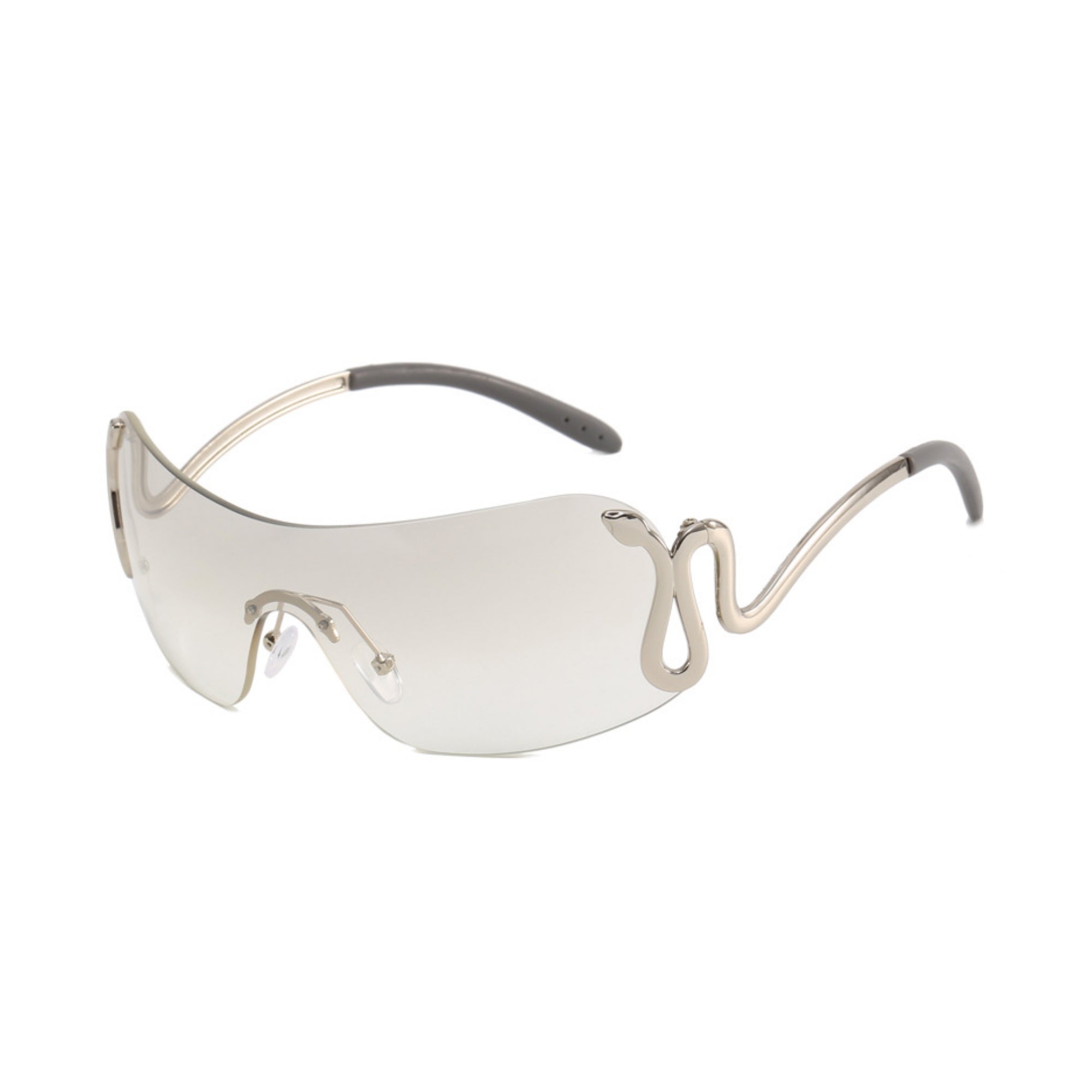 Clear safety goggles with a white frame on a white background