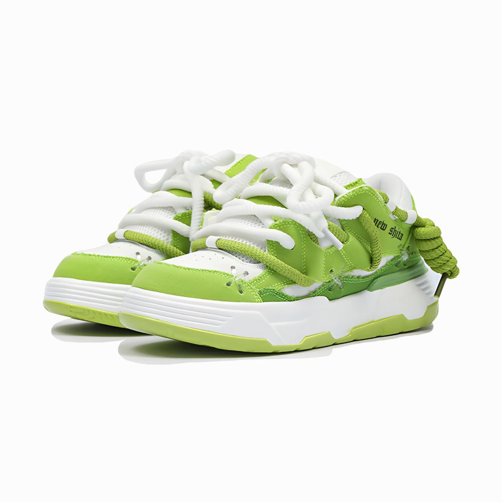 Green and white sneakers on a white background