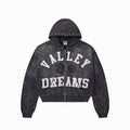 Black hoodie with 'Valley Dreams' text on a white background