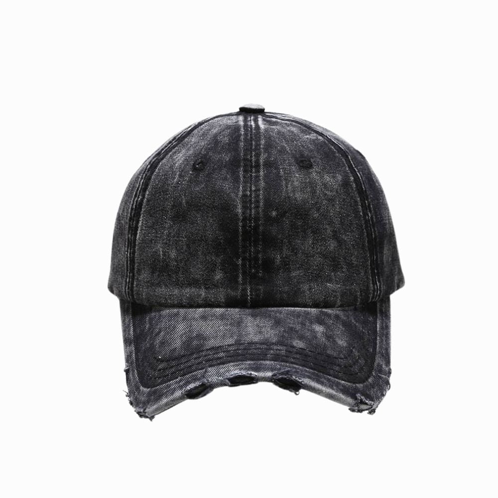 Black denim cap on a white background