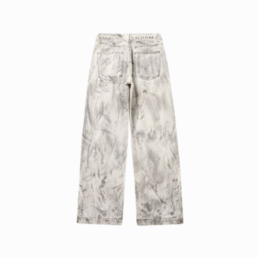 White acid-wash jeans on a white background