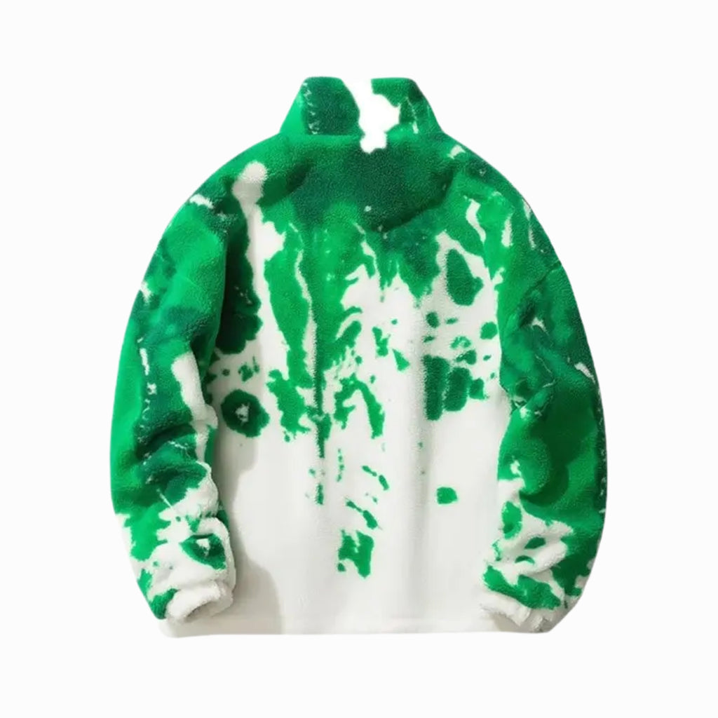 Green and white tie-dye hoodie on a white background