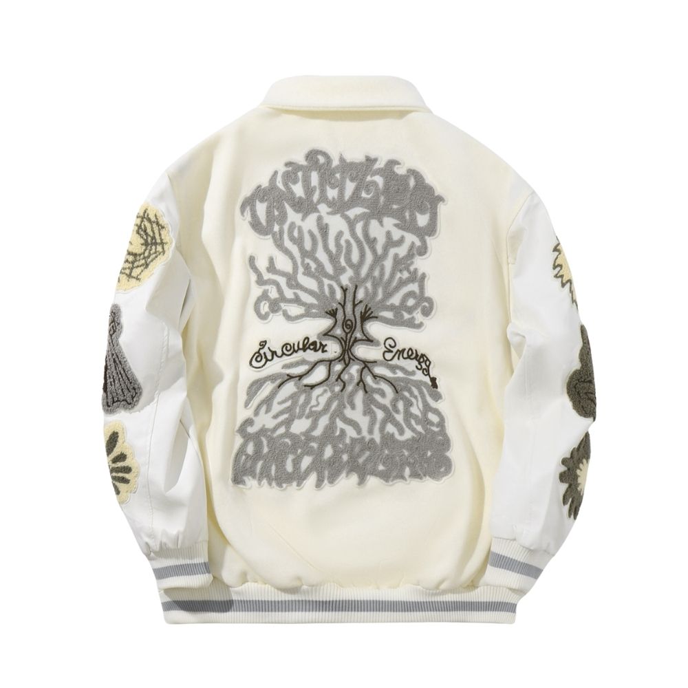 White jacket with black and gray design on a white background