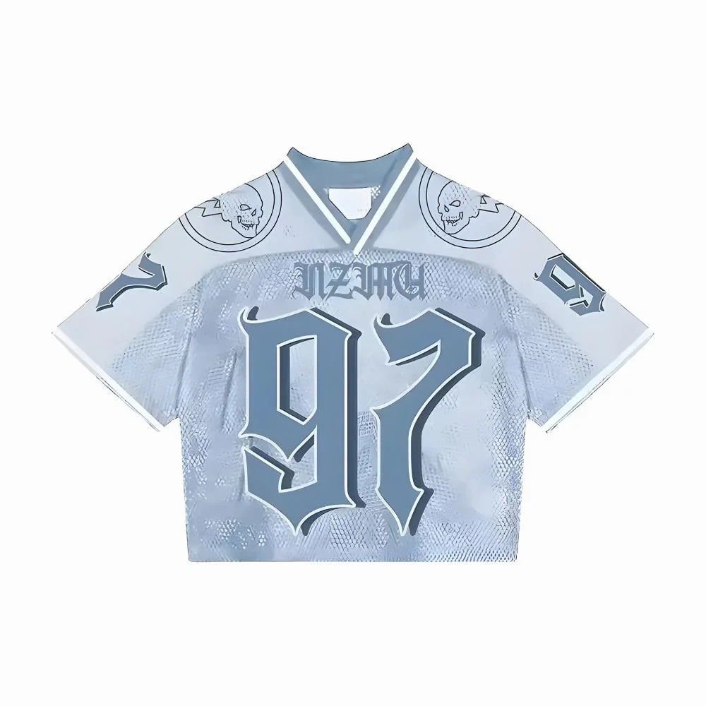 Light blue sports jersey with '97' and brand logo on a white background