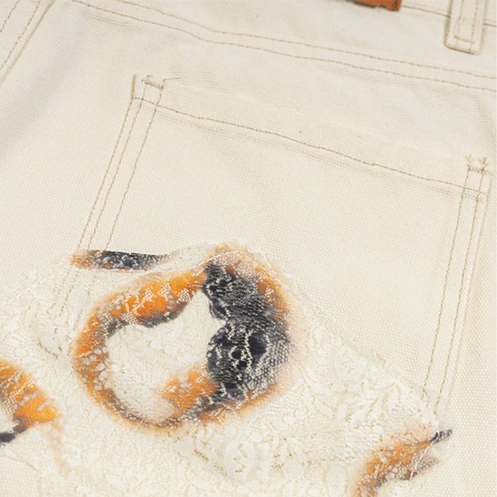 Close-up of a stain on beige fabric