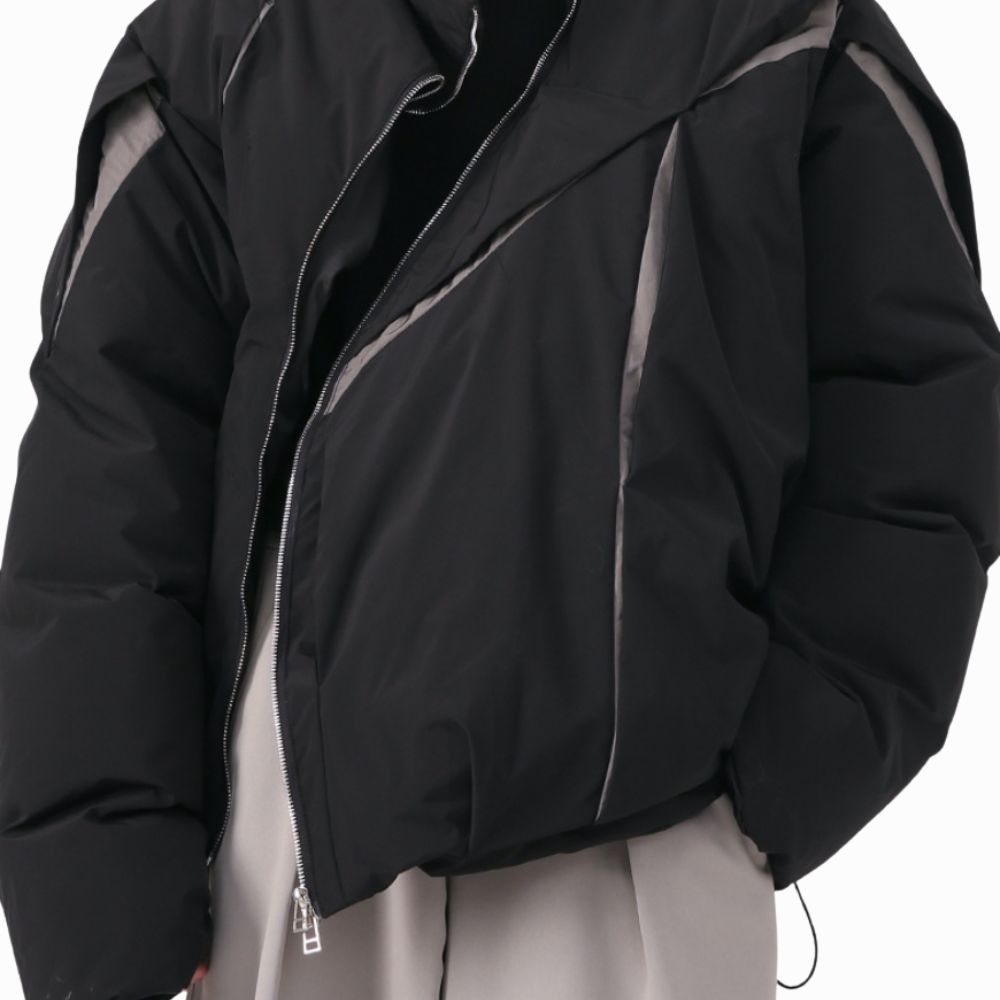 Black jacket with gray accents on a white background