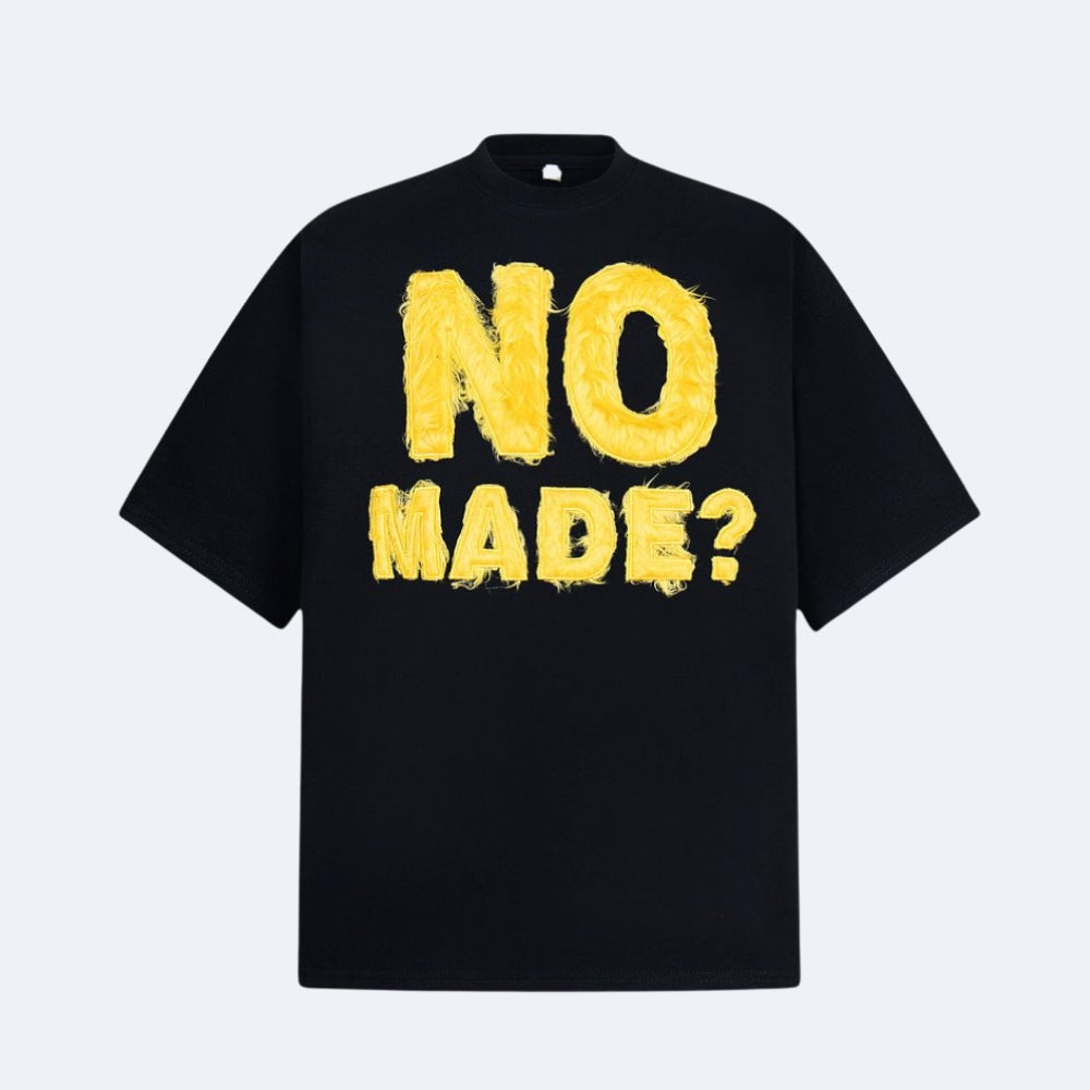 Black. The KRUX No Made tee in black with textured lettering, shown flat.