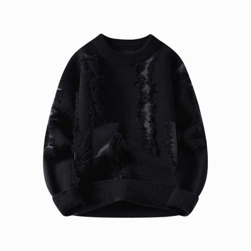 Black distressed sweater on a white background