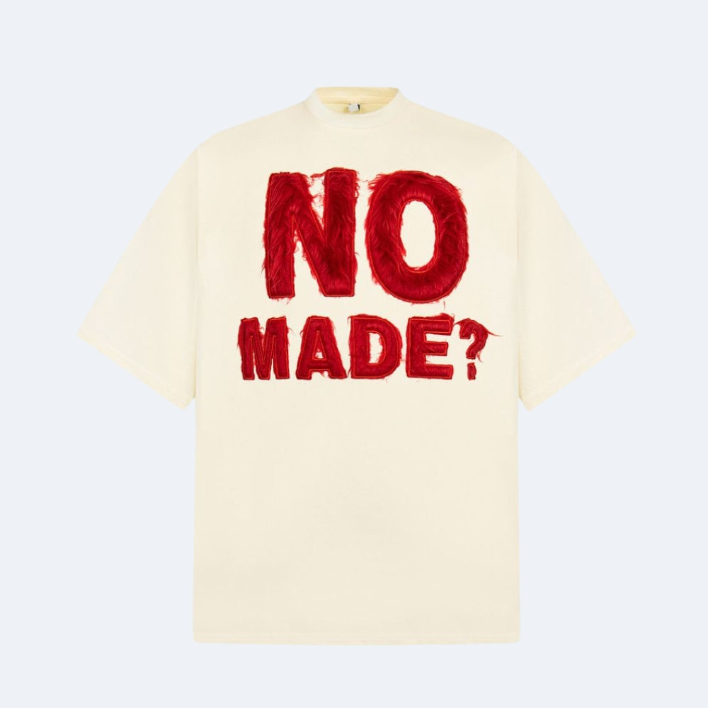 Beige. The KRUX No Made tee in beige with textured lettering, shown flat.