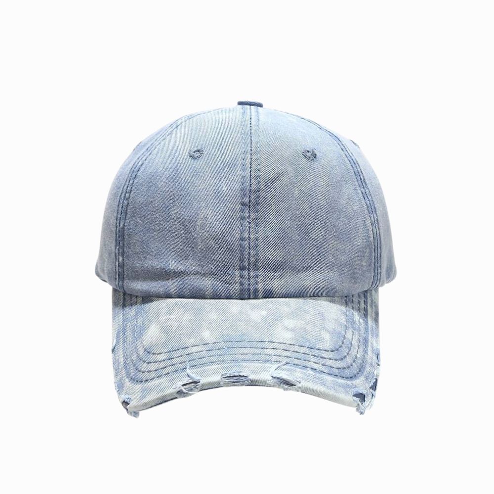 Blue denim cap on a white background