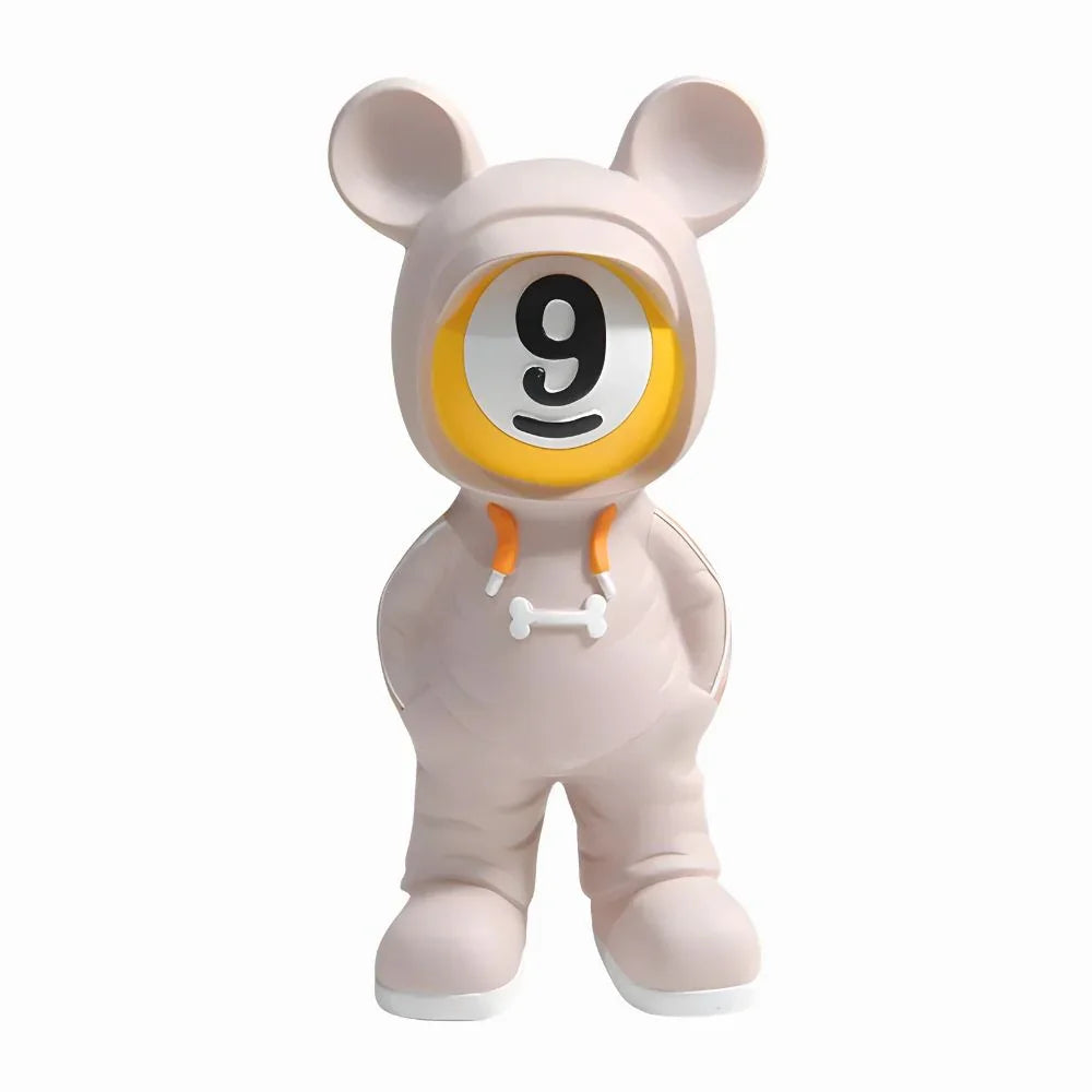 Toy figure with a hood featuring the number 9 on a white background