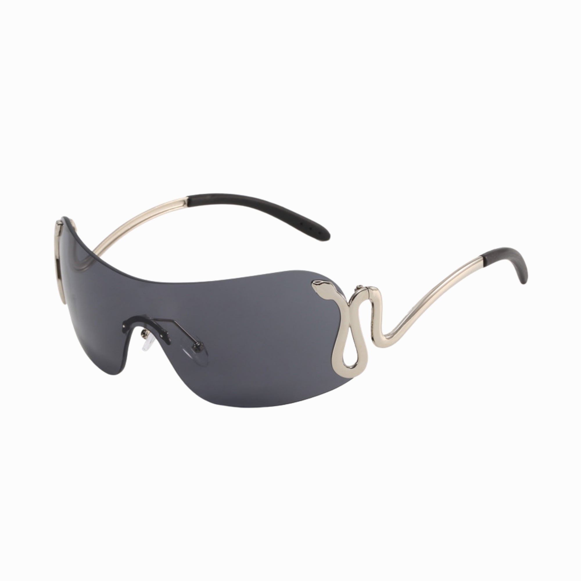 Sunglasses with a unique frame design on a white background