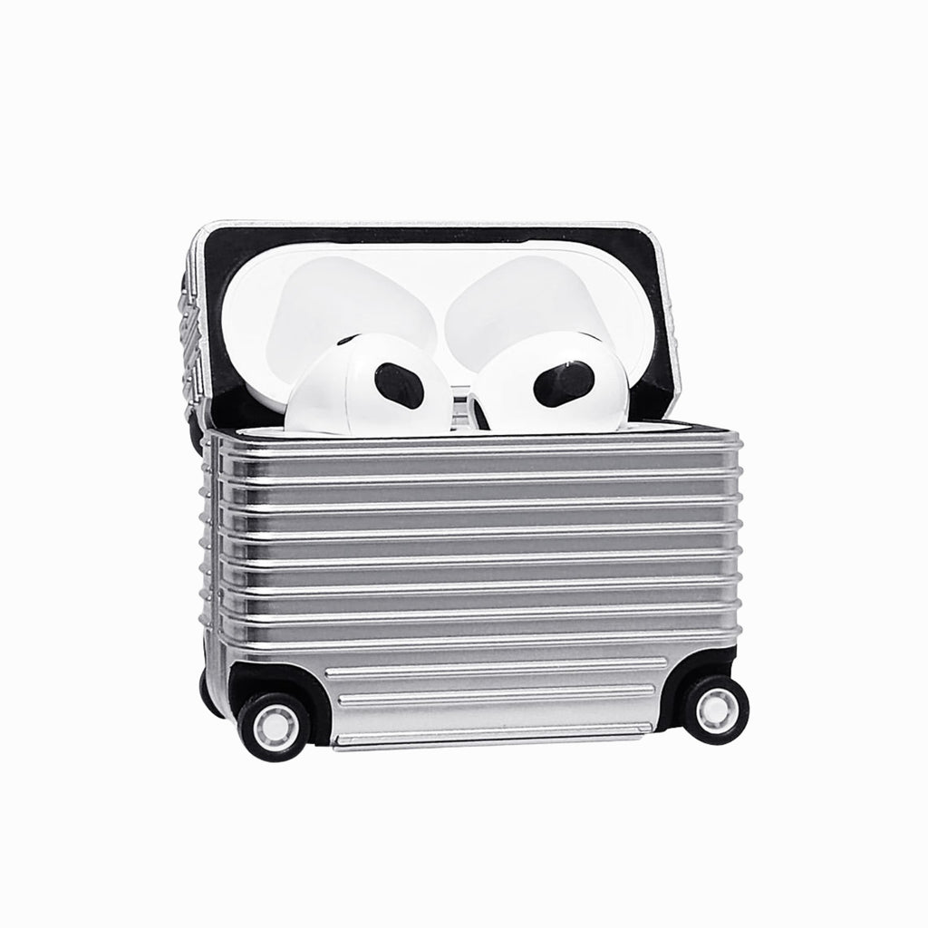 Silver case AirPods Pro inside on a white background