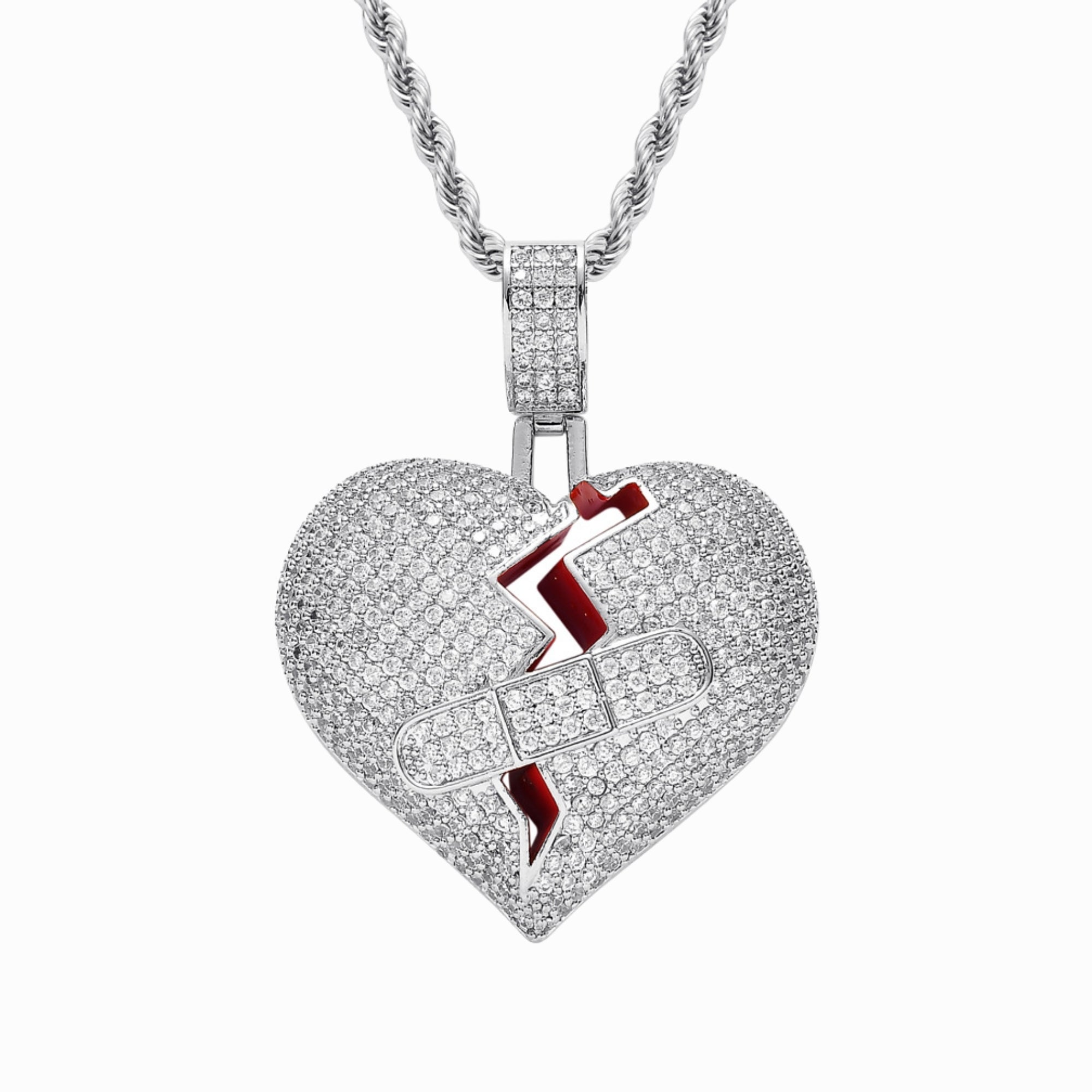 Heart-shaped pendant with a lightning bolt design on a white background
